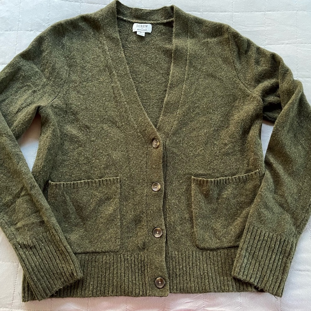 J. Crew Extra Soft Green Cardigan Sweater Wool Blend Elastane Size Medium